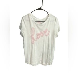 Victorias Secret Womens Love Tee White Embellished Lace Size L